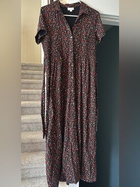 J. Jill Black Floral Button-Front Midi Dress